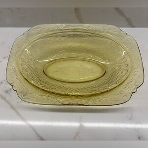 Federal Glass Madrid Amber Depression Glass Oval Serving Bowl Antique